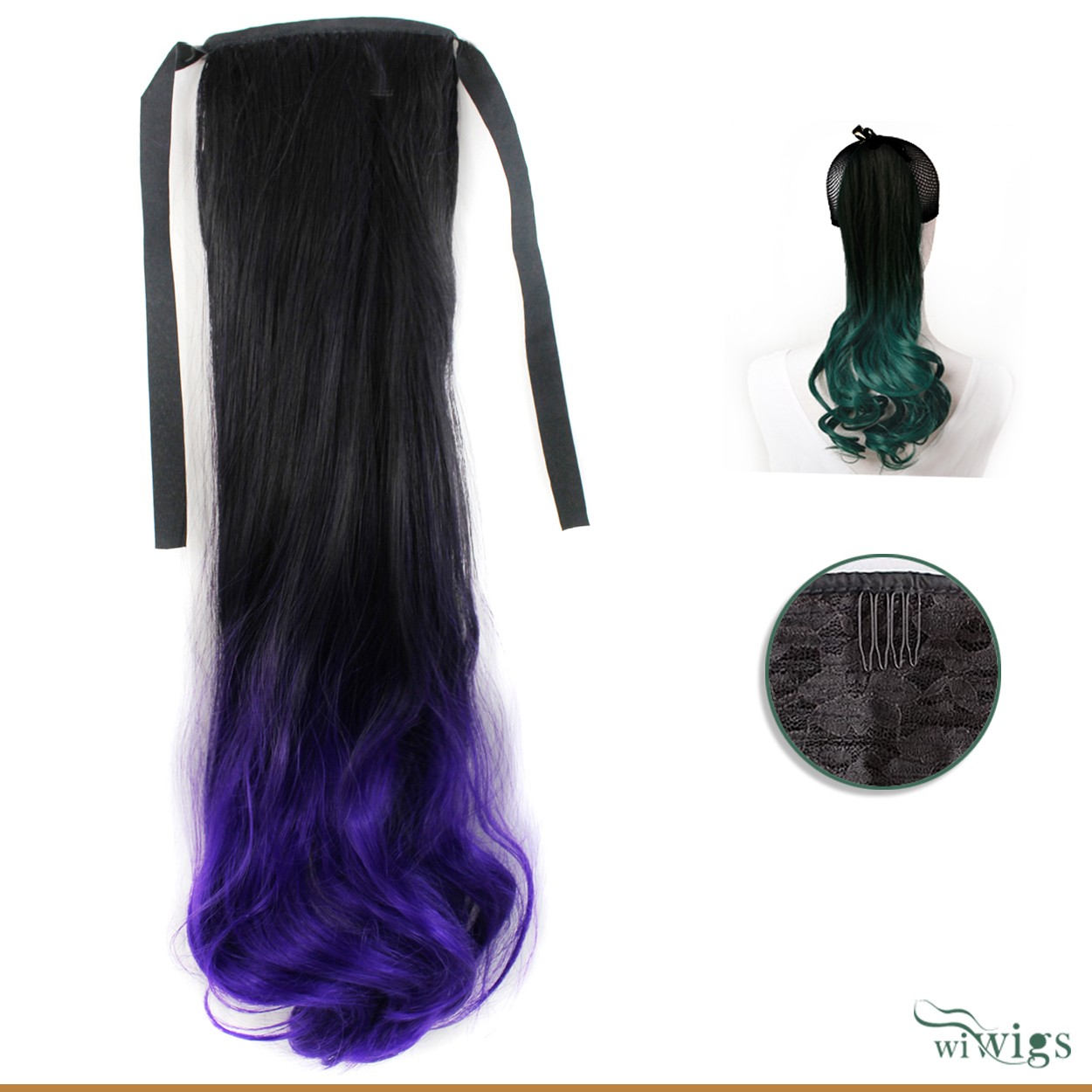 Wiwigs Black Brown Purple Dip Dye Ombre Hairpiece Ponytail