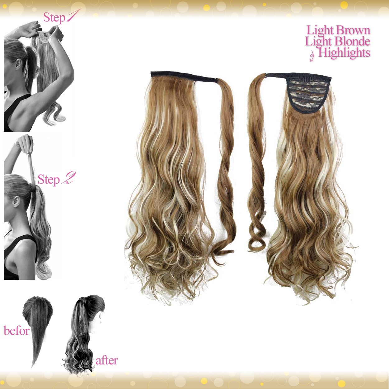Wiwigs Wrap Around Clip In Pony Curly Light Brown Light Blonde