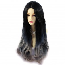 AMAZING Black Brown & Grey Long Wavy Lady Wigs Dip-Dye Ombre hair WIWIGS UK