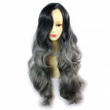 Wiwigs ® Pretty Long Wavy Wig Grey & Off Black Dip-Dye Ombre Hair UK