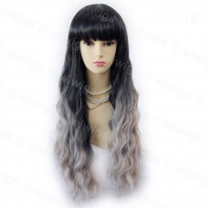 Wonderful Wavy Black & Grey Long Lady Wigs Dip-Dye Ombre hair WIWIGS.