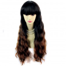 Wonderful Wavy Black Brown & Red Long Lady Wigs Dip-Dye Ombre hair WIWIGS.
