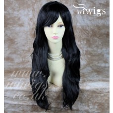Stunning Heat Resistant XXX Long Wavy Black Brown Ladies Wigs Skin top BANGS Wig UK