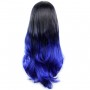 Long Wavy Lady Wigs Black Brown & Blue Dip-Dye Ombre hair WIWIGS